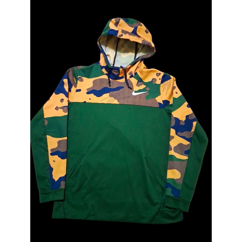 Nike Dri-FIT Hoodie Mens Large Green Camo Pullover Performance Swoosh